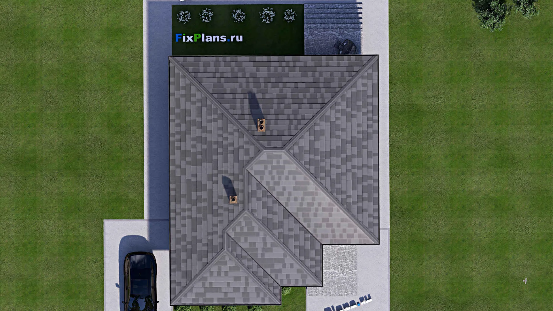 F-16775 - Проект одноэтажного дома 11 на 16, площадью 210 м² с террасой, цокольным этажом и 2 спальнями