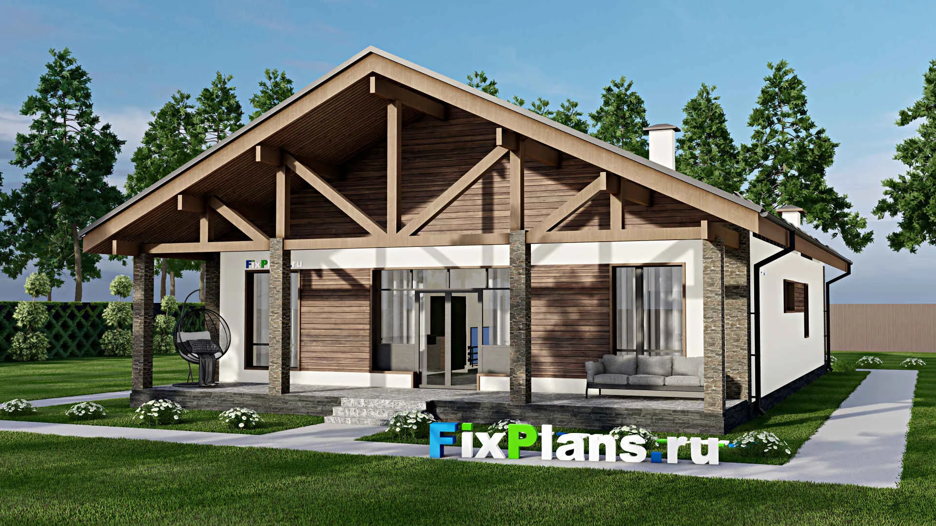 F-4787 - Проект одноэтажного дома 13 на 17, площадью 200 м² с террасой и 4 спальнями