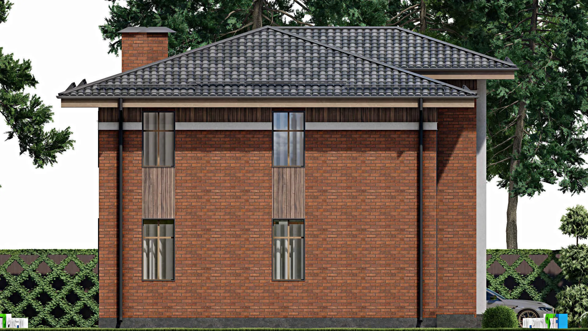 F-12131 - Планы двухэтажного дома 12 на 12, площадью 180 м² с балконом и 4 спальнями