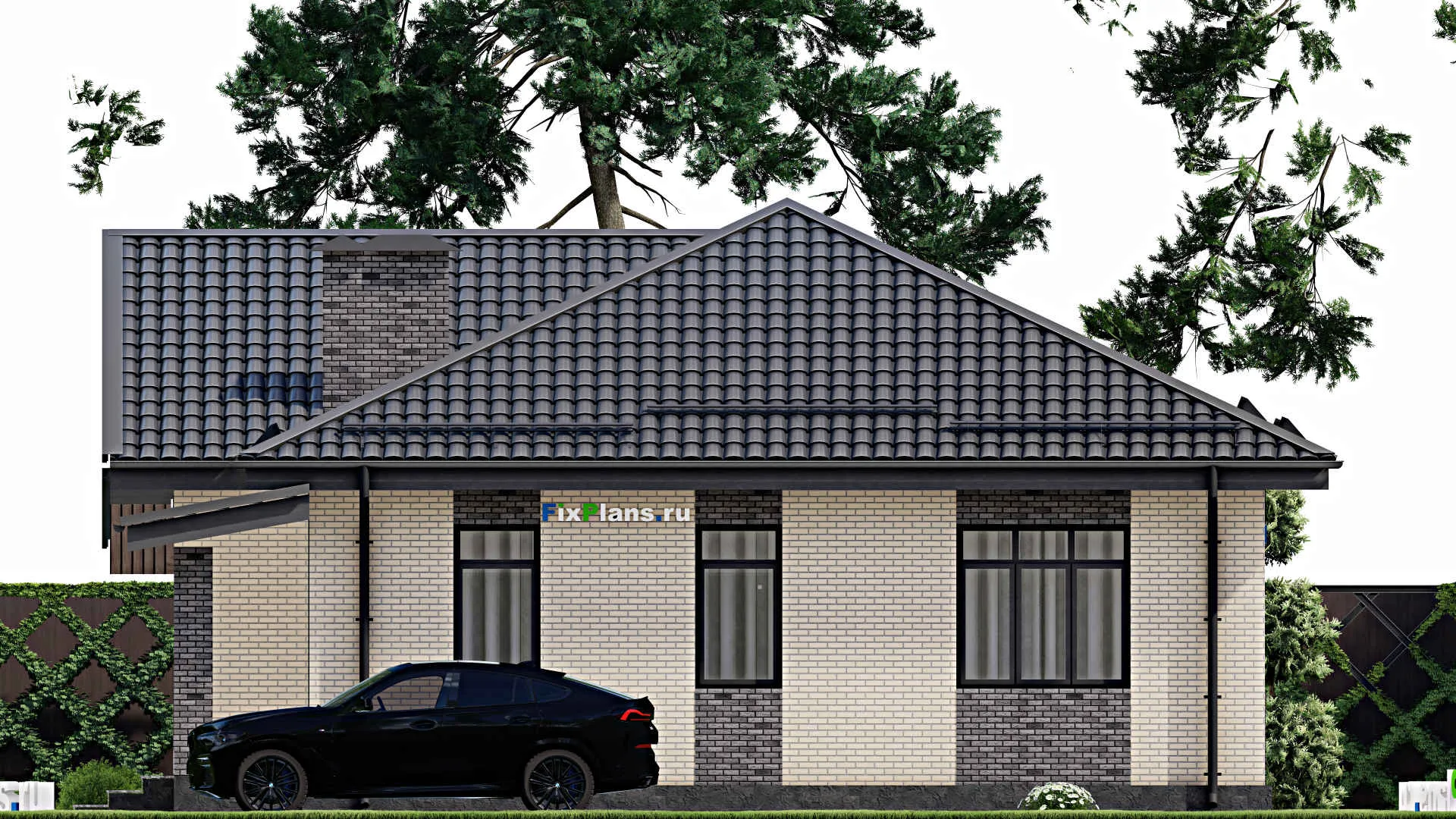 F-5453 - Проект одноэтажного дома 12 на 16, площадью 160 м² с террасой и 3 спальнями