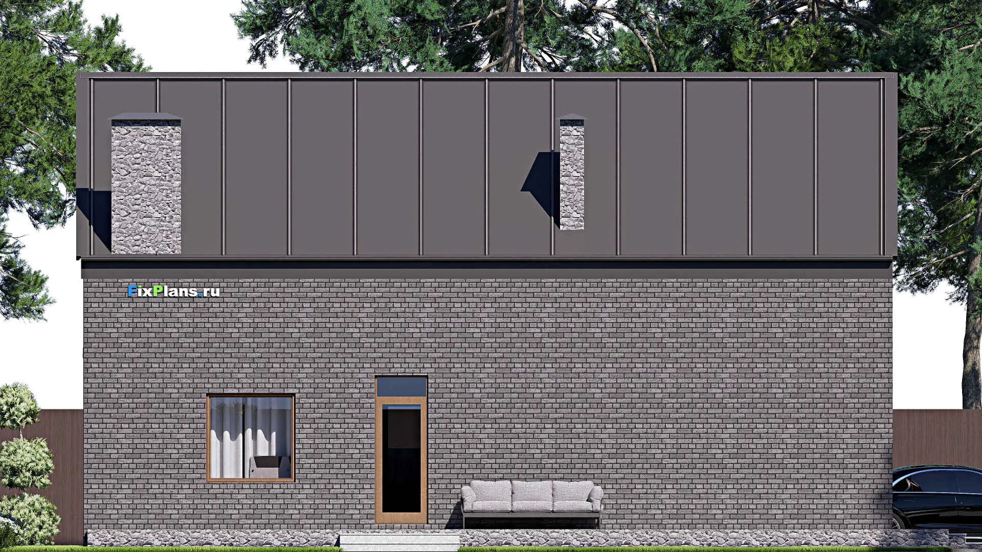 F-17612 - Проект дома с мансардой 12 на 15, площадью 190 м² с террасой и 1 спальнями