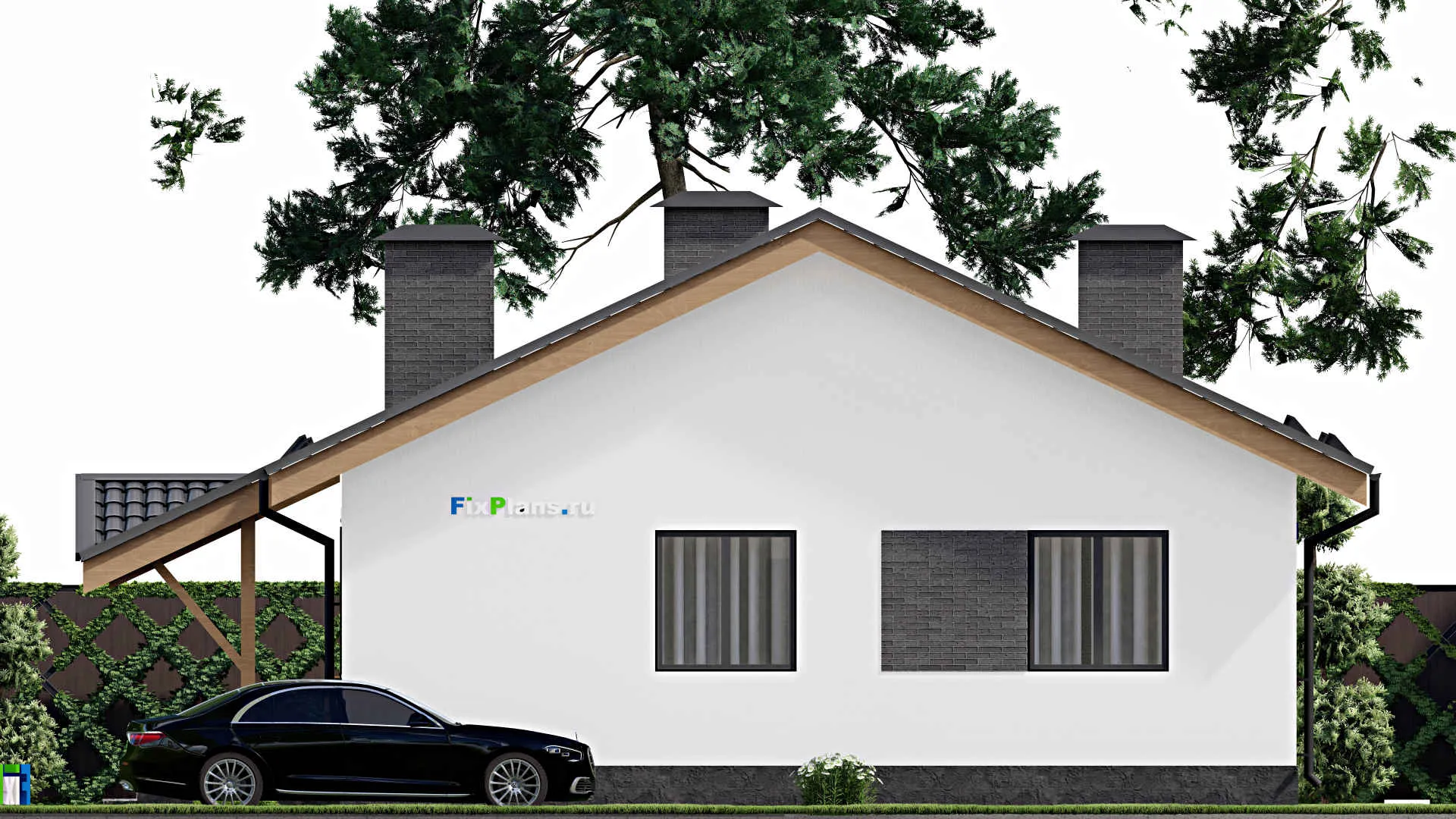 F-4733 - Проект одноэтажного дома 11 на 11, площадью 90 м² с 2 спальнями