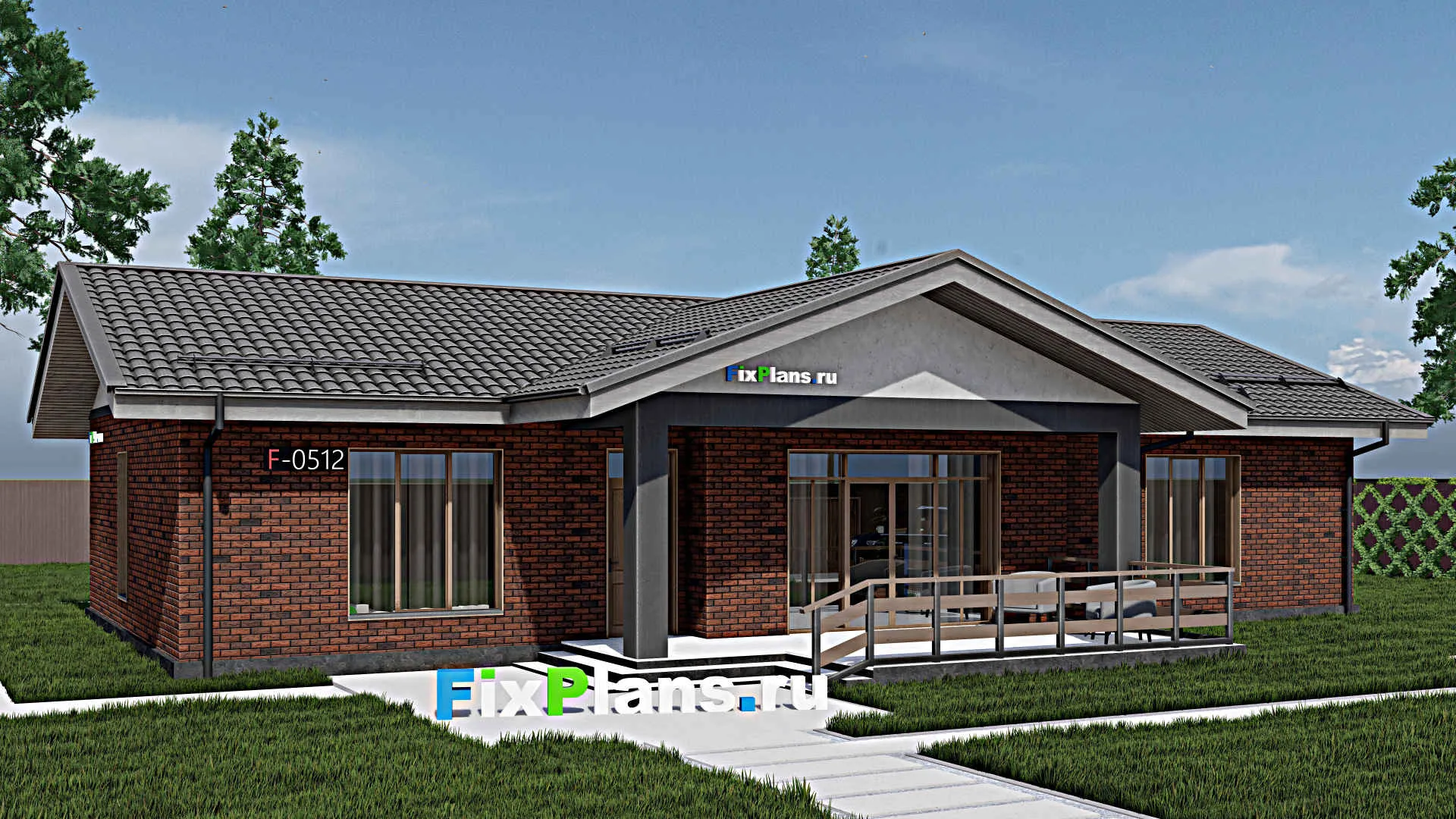 F-0512 - Проект одноэтажного дома 13 на 20, площадью 200 м² с террасой и 1 спальнями