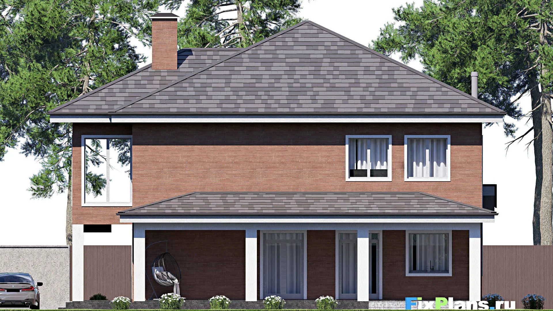 F-19709 - Планы двухэтажного дома 15 на 19, площадью 340 м² с террасой, балконом и 4 спальнями