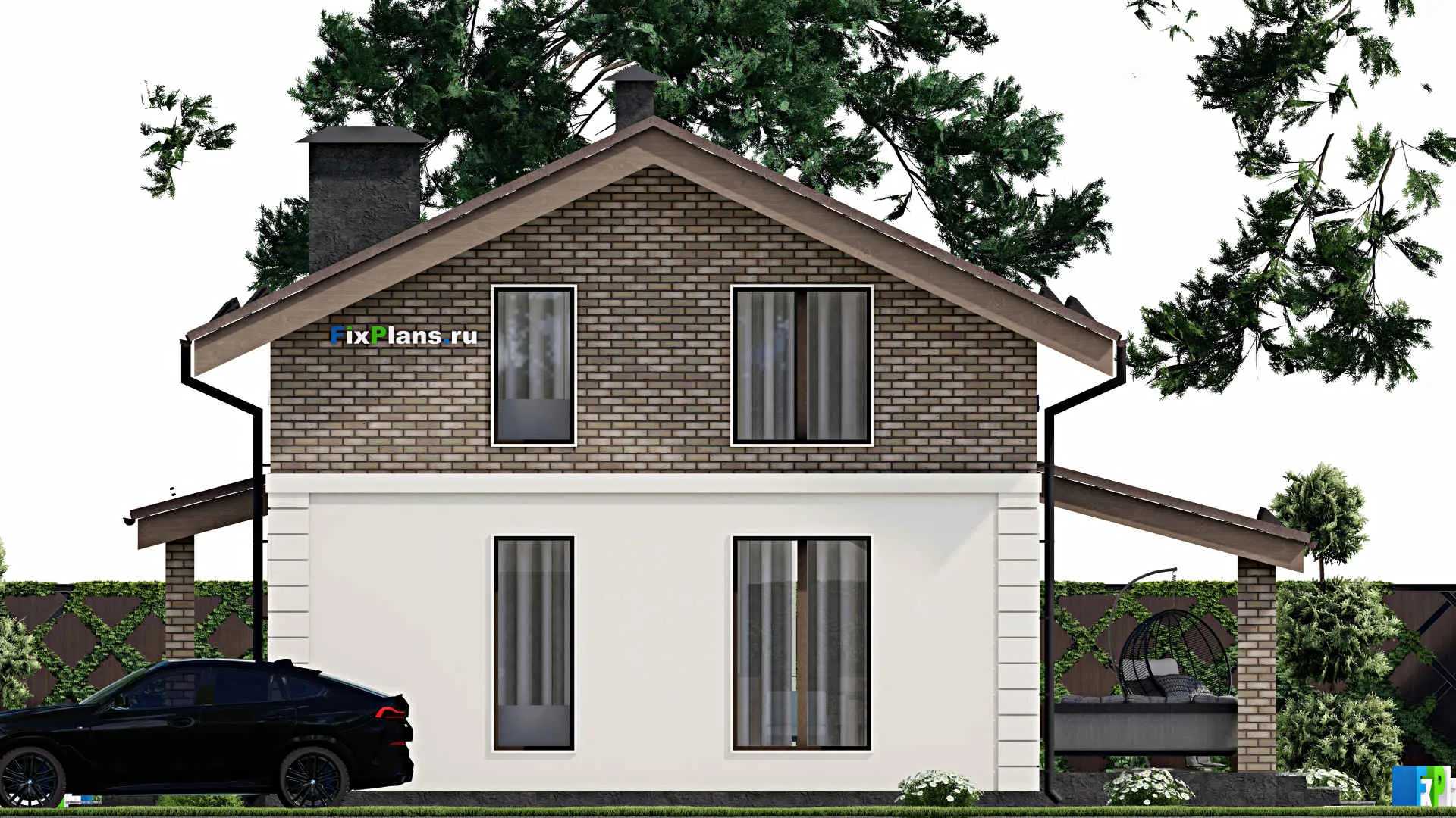 F-4796 - Проект дома с мансардой 9 на 11, площадью 140 м² с террасой и 3 спальнями