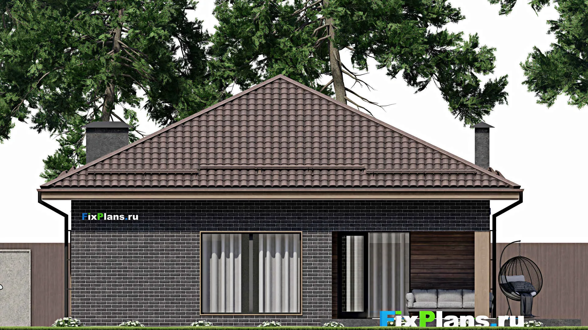 F-6353 - Проект одноэтажного дома 12 на 13, площадью 150 м² с террасой и 3 спальнями