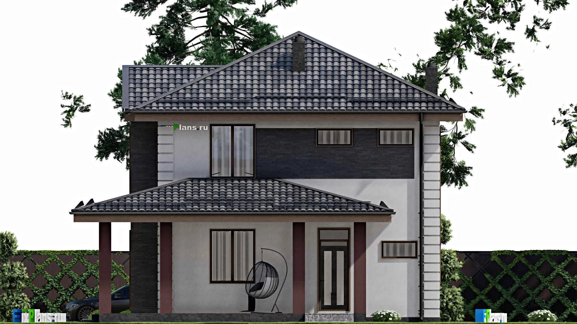 F-7757 - Проект двухэтажного дома 12 на 14, площадью 190 м² с террасой и 4 спальнями