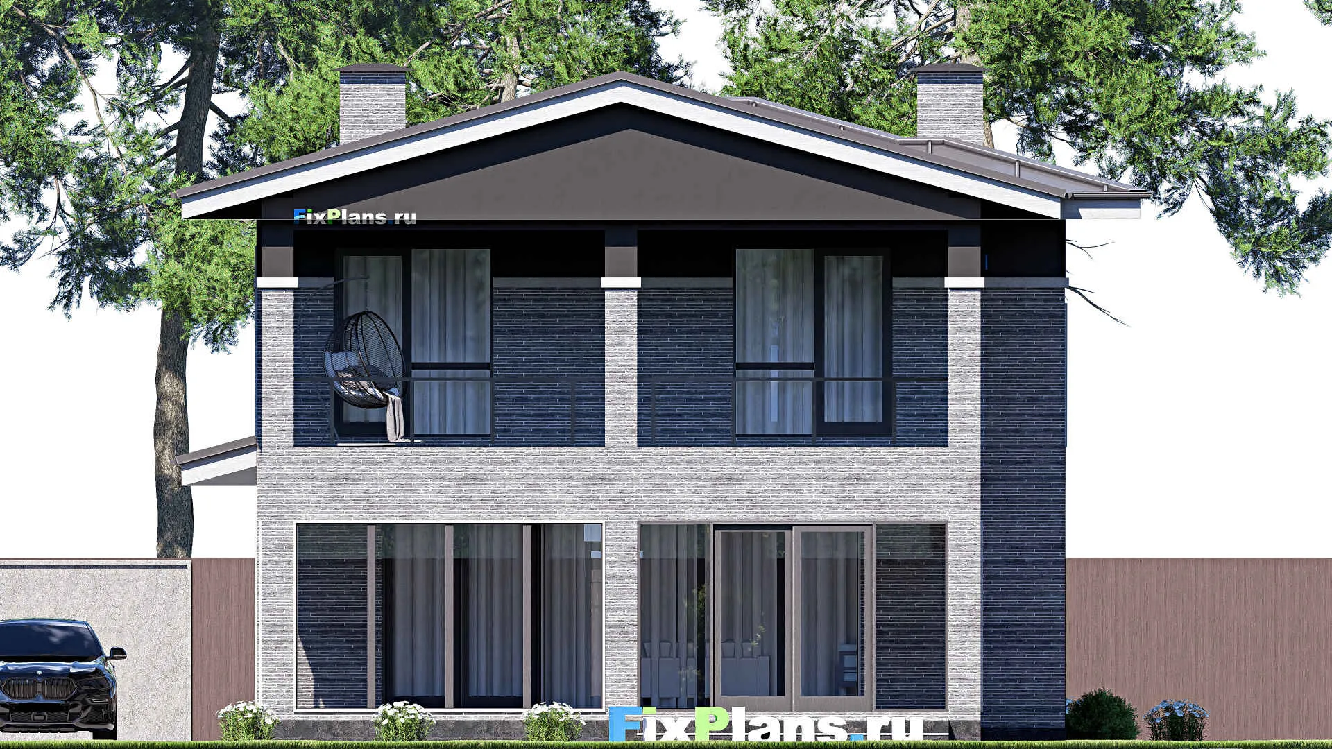 F-19196 - Проект двухэтажного дома 11 на 15, площадью 210 м² с террасой, балконом и 5 спальнями