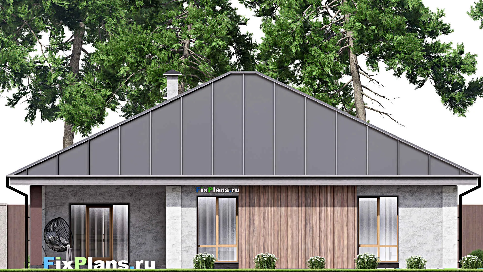 F-14345 - Проект одноэтажного дома 16 на 17, площадью 190 м² с террасой и 4 спальнями