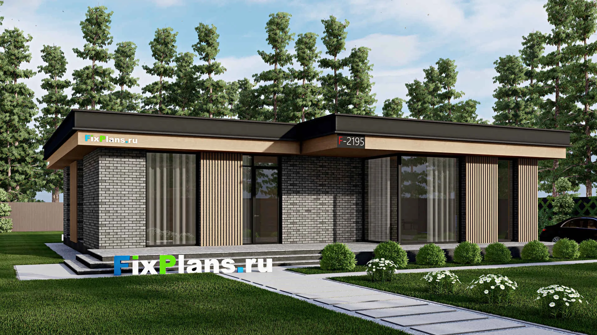 F-2195 - Проект одноэтажного дома 15 на 16, площадью 200 м² с 3 спальнями