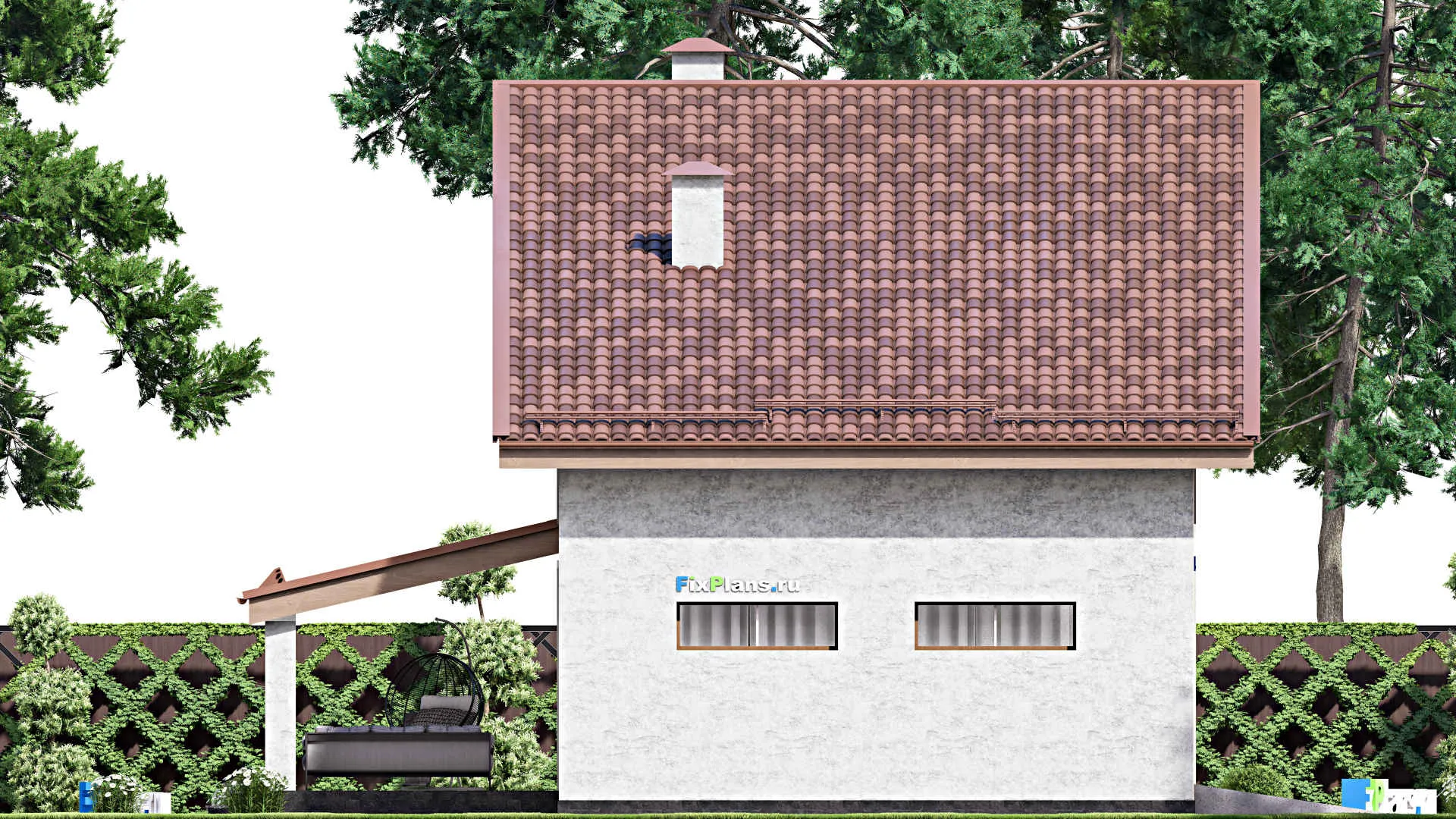 F-13094 - Проект дома с мансардой 12 на 18, площадью 230 м² с террасой, балконом, гаражом на 1 машину и 4 спальнями