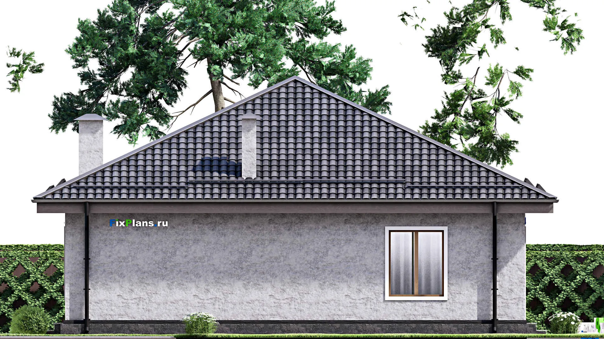 F-12824 - Проект одноэтажного дома 13 на 13, площадью 130 м² с террасой и 3 спальнями