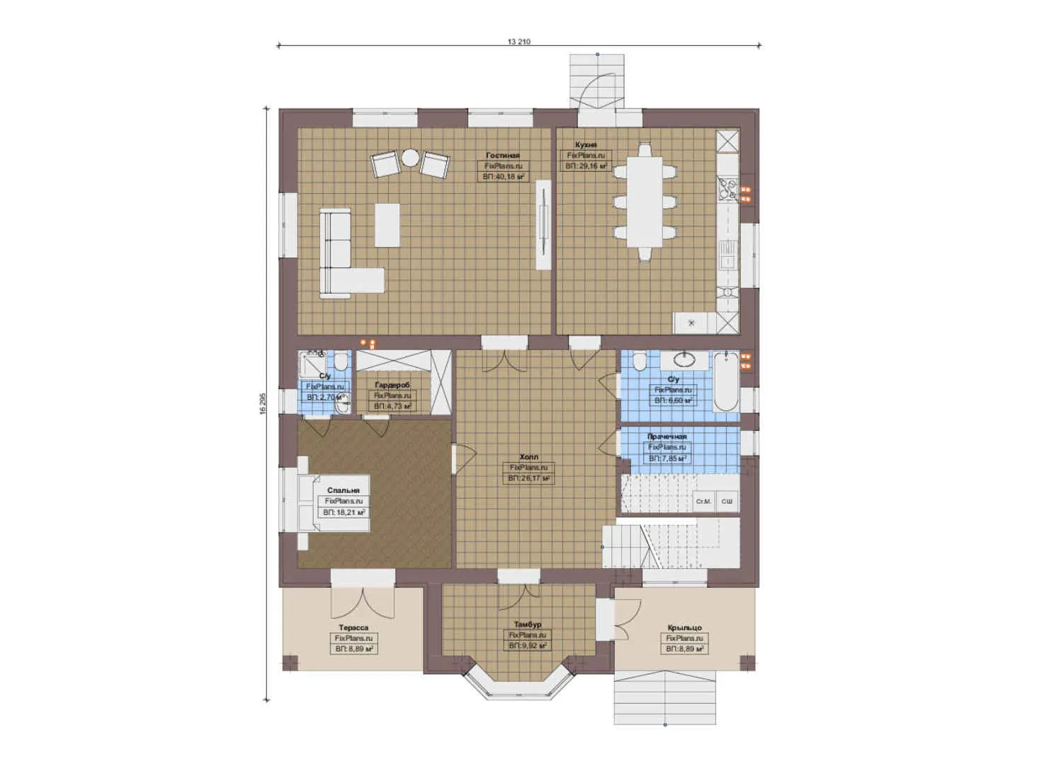 F-13832 - Планы двухэтажного дома 14 на 17, площадью 330 м² с террасой, балконом и 5 спальнями