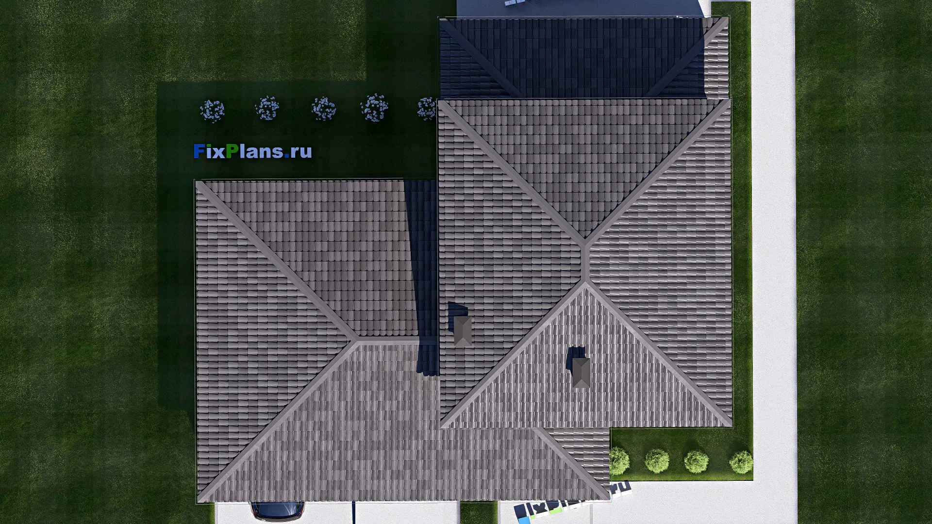 F-18818 - Проект двухэтажного дома 16 на 18, площадью 240 м² с террасой, гаражом на 1 машину и 4 спальнями