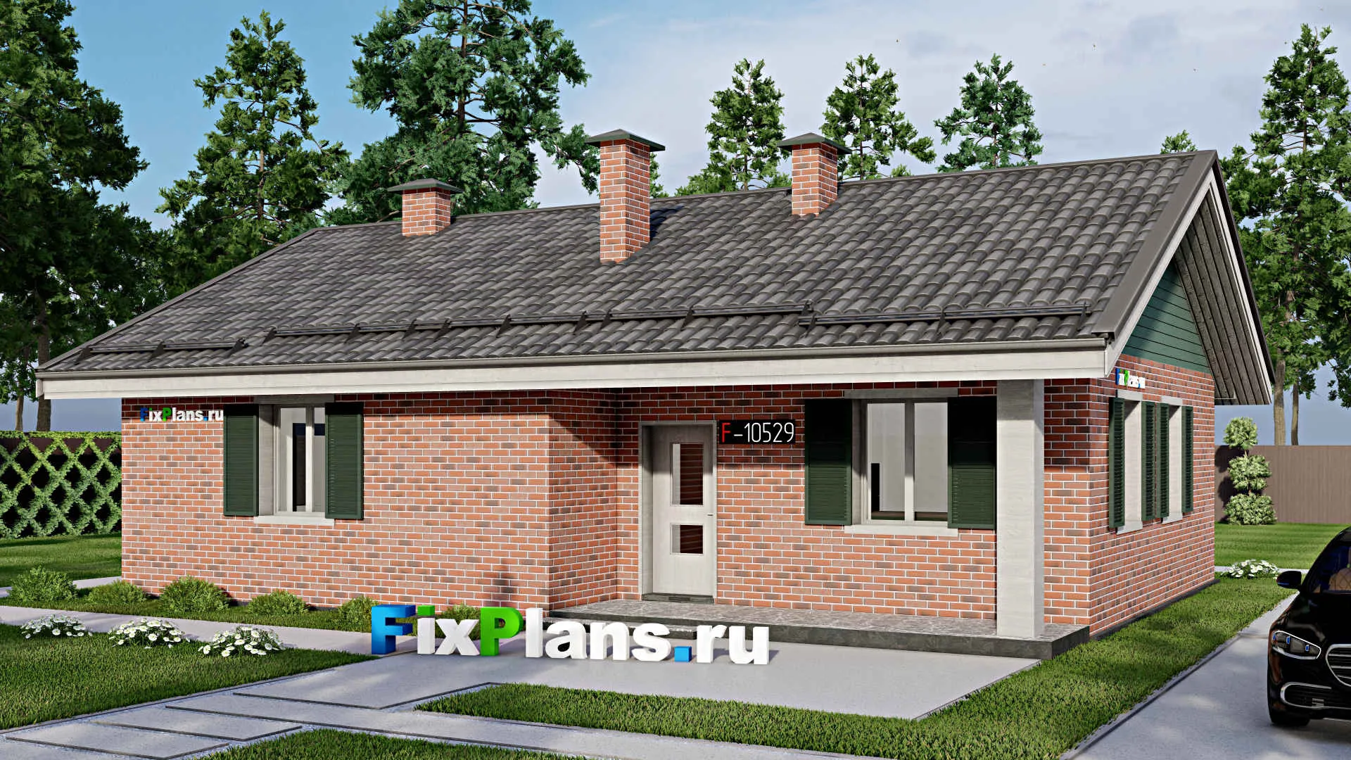 F-10529 - Проект одноэтажного дома 10 на 13, площадью 90 м² с 1 спальнями