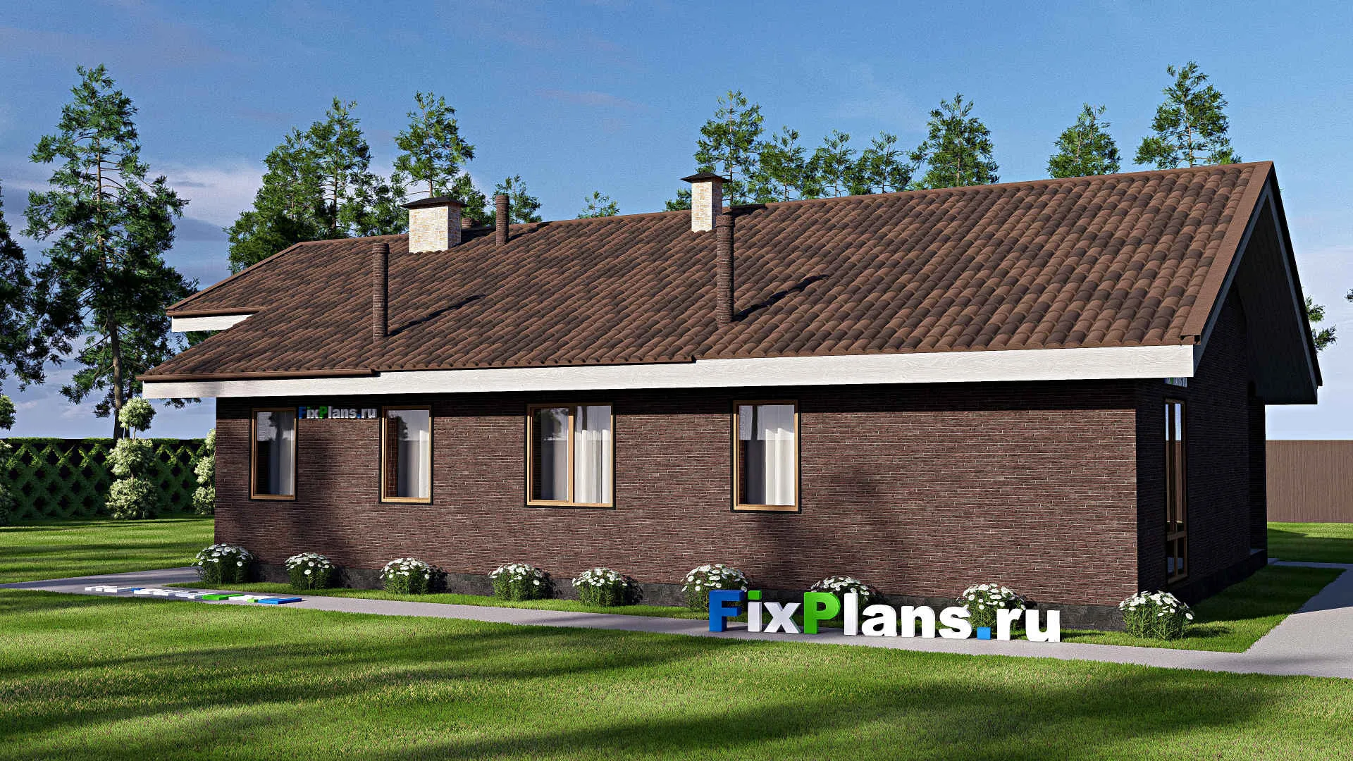 F-18854 - План одноэтажного дома 12 на 18, площадью 160 м² с террасой и 3 спальнями