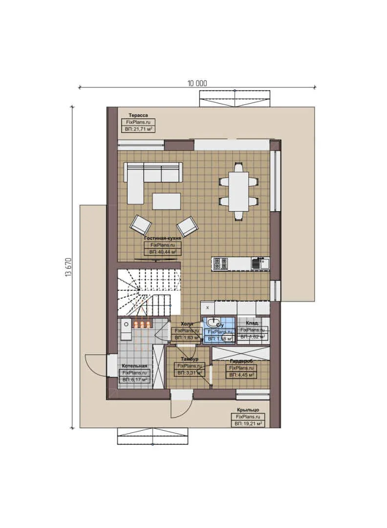 F-8873 - Планы дома с мансардой 10 на 14, площадью 180 м² с террасой, балконом и 3 спальнями
