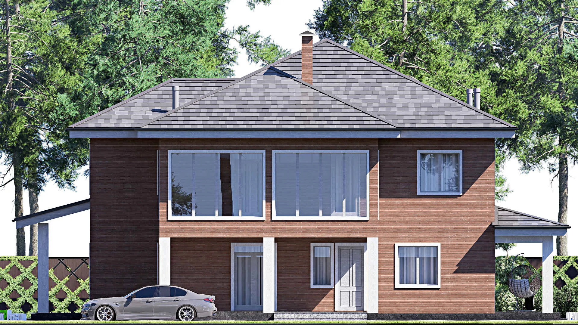 F-19709 - Планы двухэтажного дома 15 на 19, площадью 340 м² с террасой, балконом и 4 спальнями