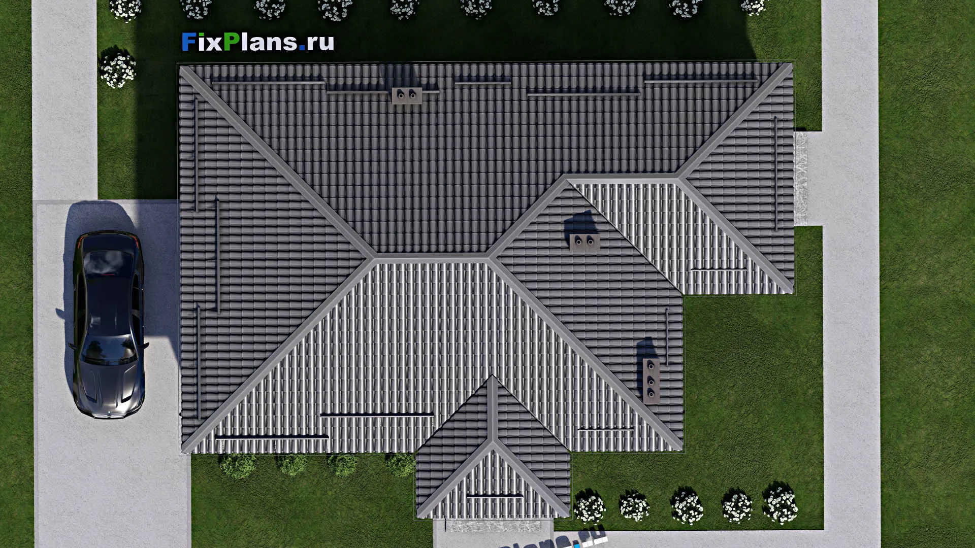 F-4445 - Проект одноэтажного дома 10 на 13, площадью 110 м² с террасой и 3 спальнями