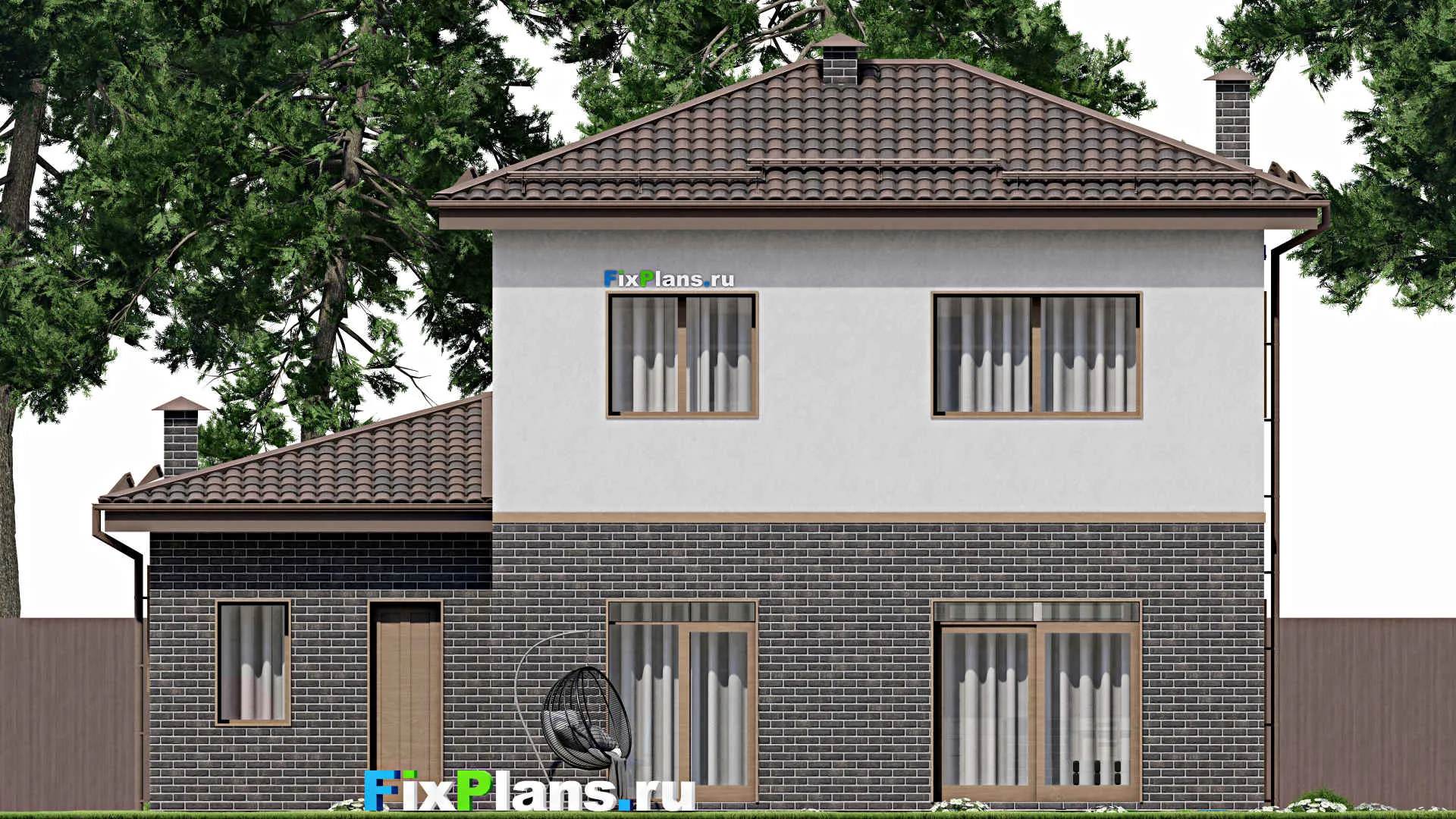 F-6776 - Проект двухэтажного дома 14 на 16, площадью 200 м² с террасой, гаражом на 1 машину и 4 спальнями