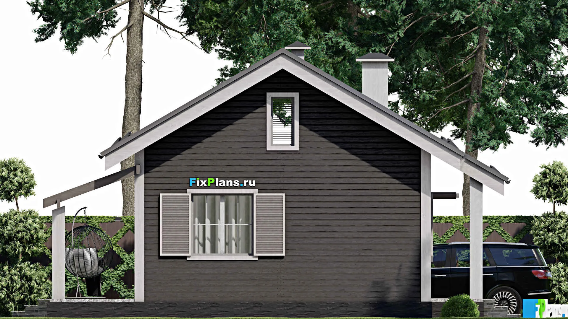 F-9179 - Проект одноэтажного дома 9 на 11, площадью 70 м² с террасой и 1 спальнями