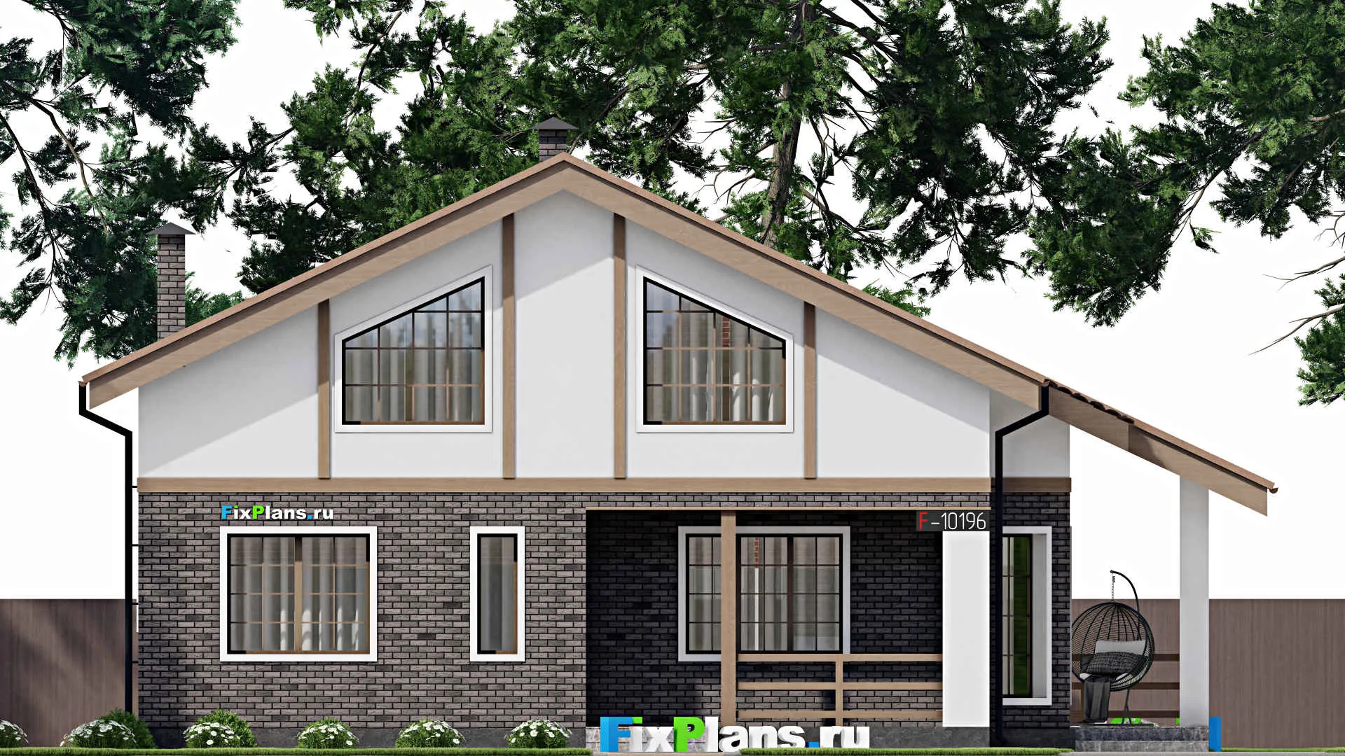 F-10196 - Проект дома с мансардой 11 на 15, площадью 180 м² с террасой и 4 спальнями