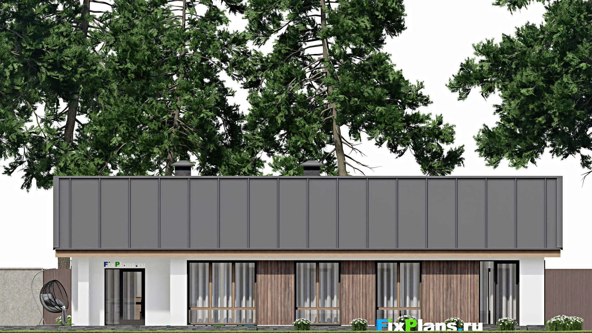 F-10862 - Проект одноэтажного дома 14 на 21, площадью 200 м² с террасой и 3 спальнями